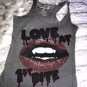 Love At First Bite Vampire Fangs Racerback Tank Size XS.